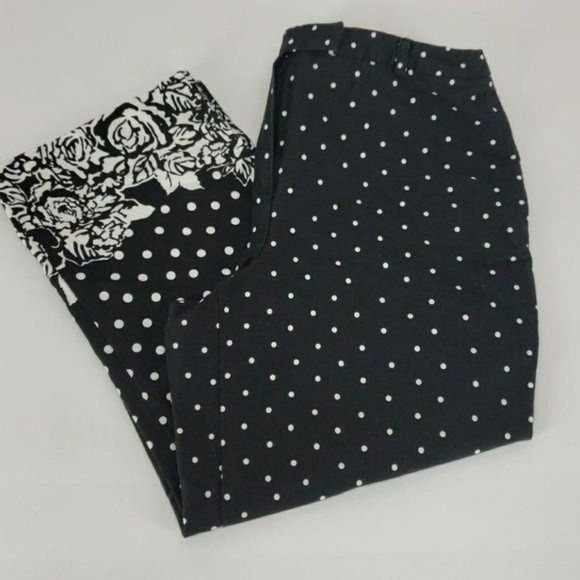 Larry Levine Size 6 Polka dot flower black white Capri Pants - Picture 2 of 7